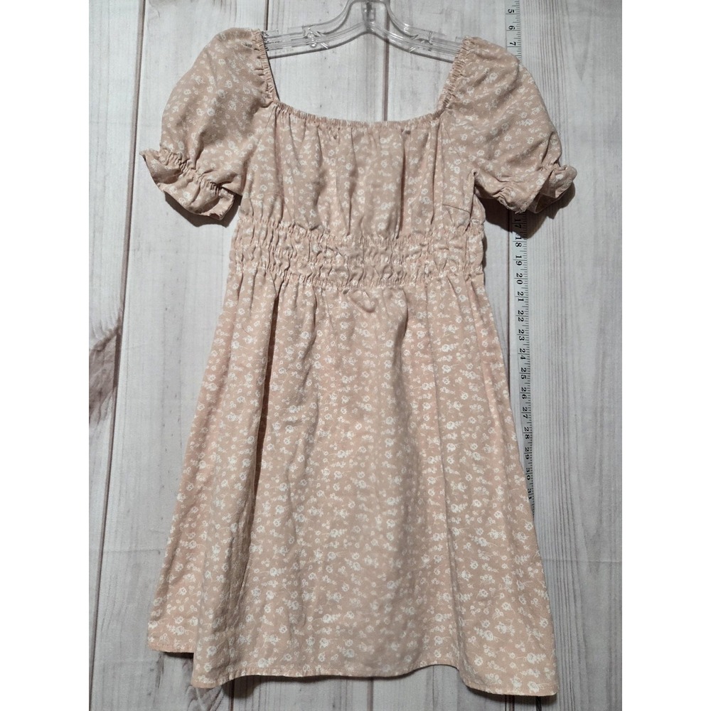 Iris Dress Womens Large Beige Floral Puff Sleeve Smocked‎ Waist Cottagecore Boho